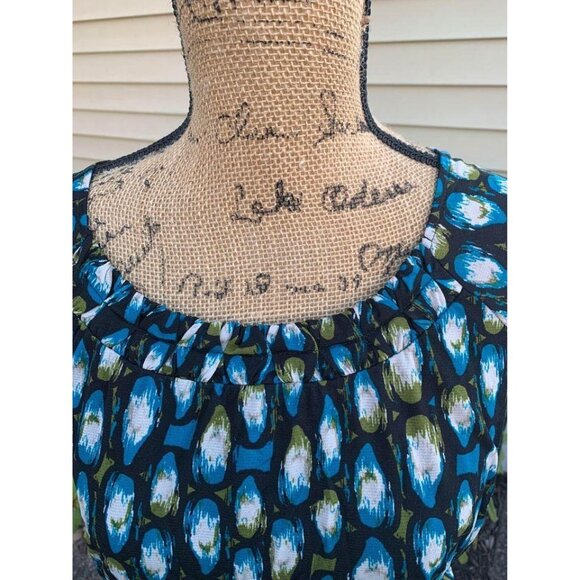 🍒 2/$20 🍒Worthington Multicolored Black, Turquoise, Green Pattern Blouse Small - Picture 3 of 4